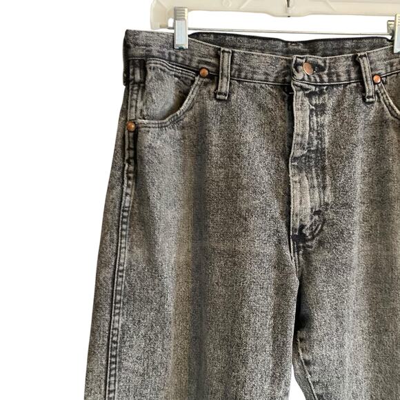 Vintage 90s Wrangler Black Stone Washed Cotton Denim Western Jeans Size 36x32 - Picture 10 of 16